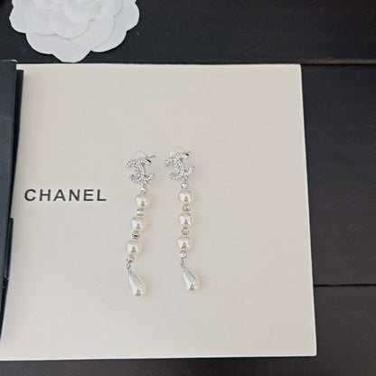 CC Pearl Drop Long Earrings