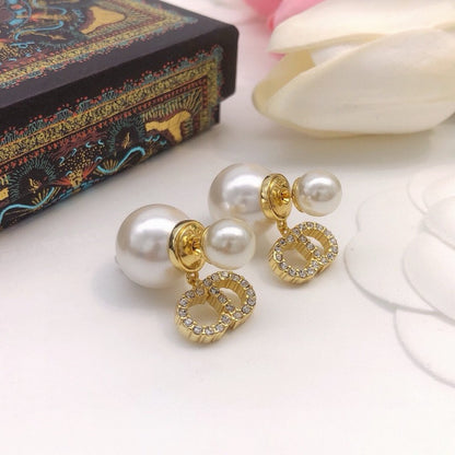 CD Tribales Diamond Logo Pearl Earrings