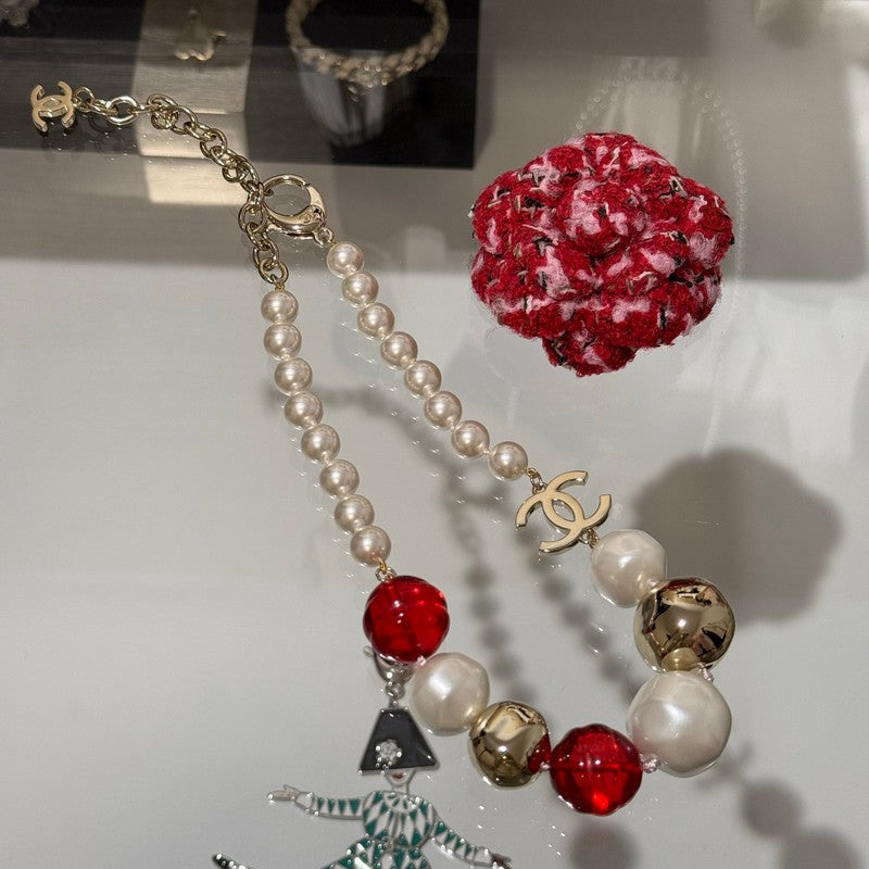 CC Red Crystal Pearl Choker Necklace
