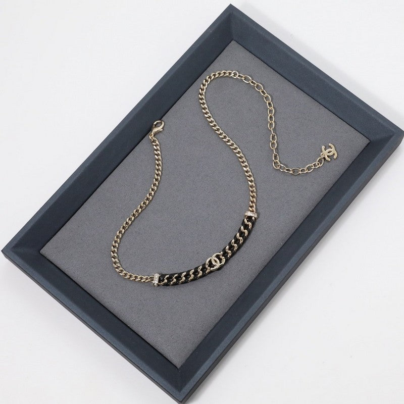 CC Vintage Gold Leather Necklace
