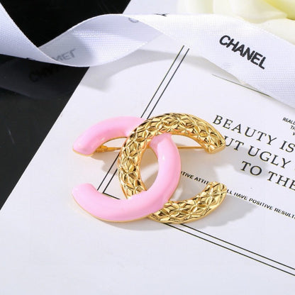 CC Pink & White Resin Gold Brooch