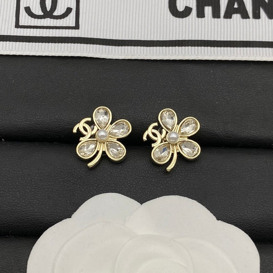 18K CC Flower Crystal Earrings