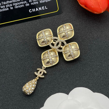 CC Diamond Shape Drop Brooch