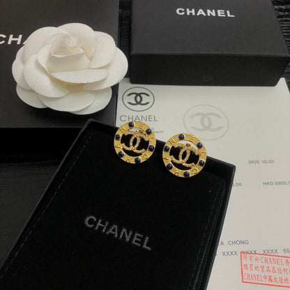 CC Black Bead Gold Earrings