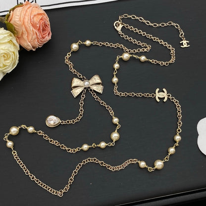 CC Bow Tie Diamond Long Necklace