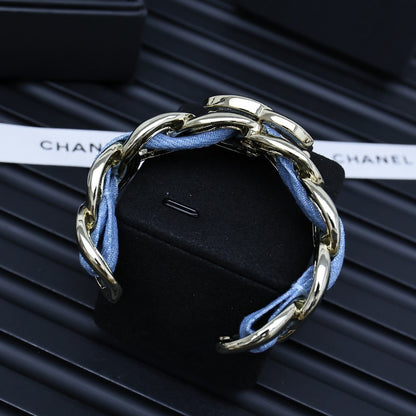 CC Denim Braided Gold Cuff Bracelet