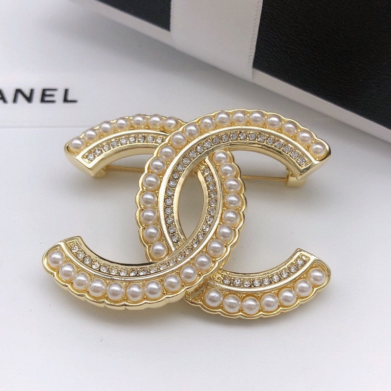 CC Pearl & Diamond Gold Brooch