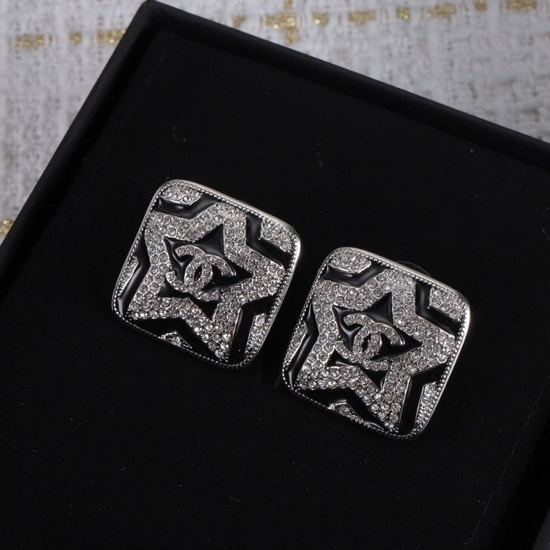 18K CC Black & White Diamond Earrings