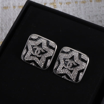 18K CC Black & White Diamond Earrings