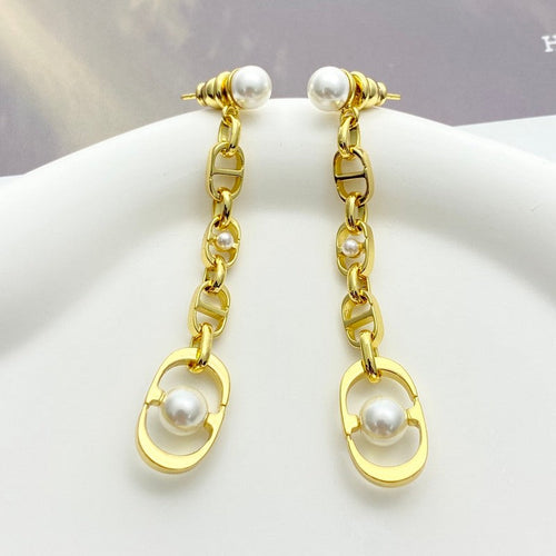 CD Pearl Gold Tassel Earrings