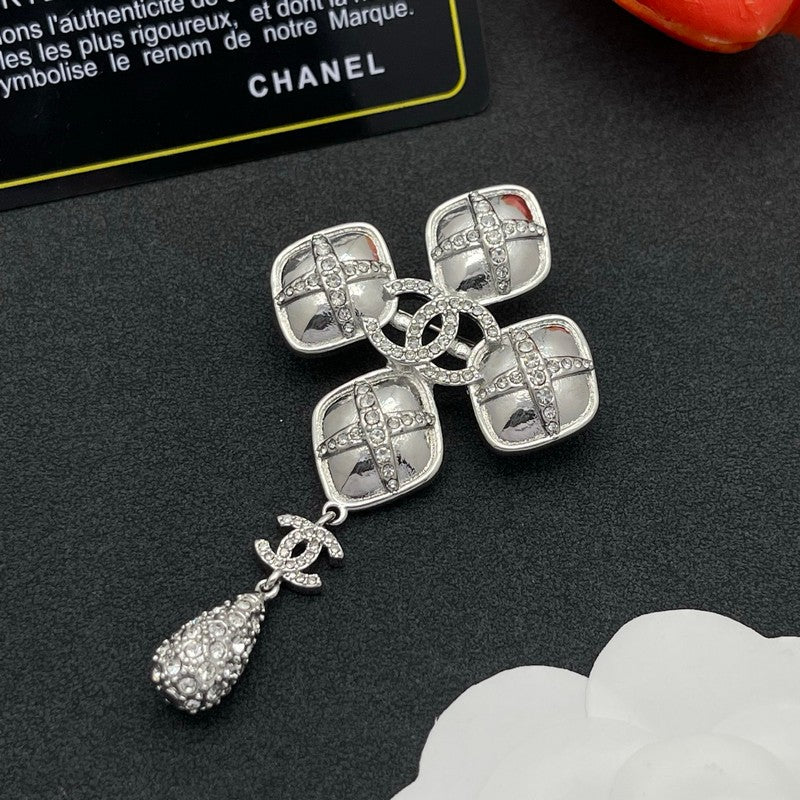 CC Diamond Shape Drop Brooch