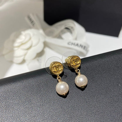 CC 26P Pearl Drop Gold Earrings