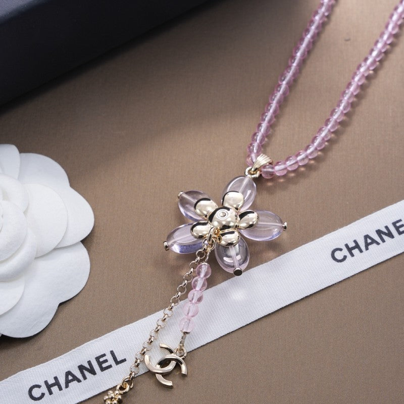 CC Purple Crystal Flower Necklace