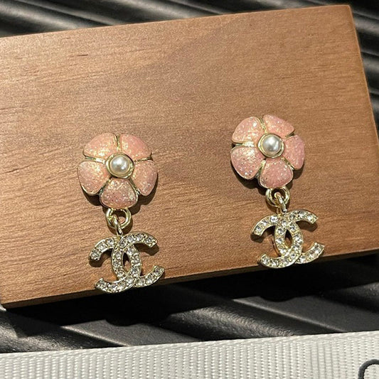 18K CC 26C Pink Camellia Diamond Earrings
