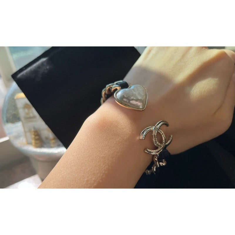 CC Black Leather Heart Bracelet