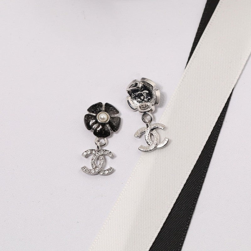 CC Black & Pink Camellia Diamond Earrings