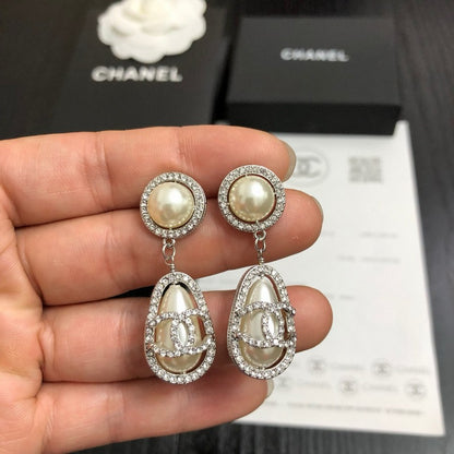 CC Pave Diamond Pearl Drop Earrings