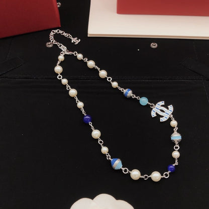 CC Blue & White Pearl Necklace