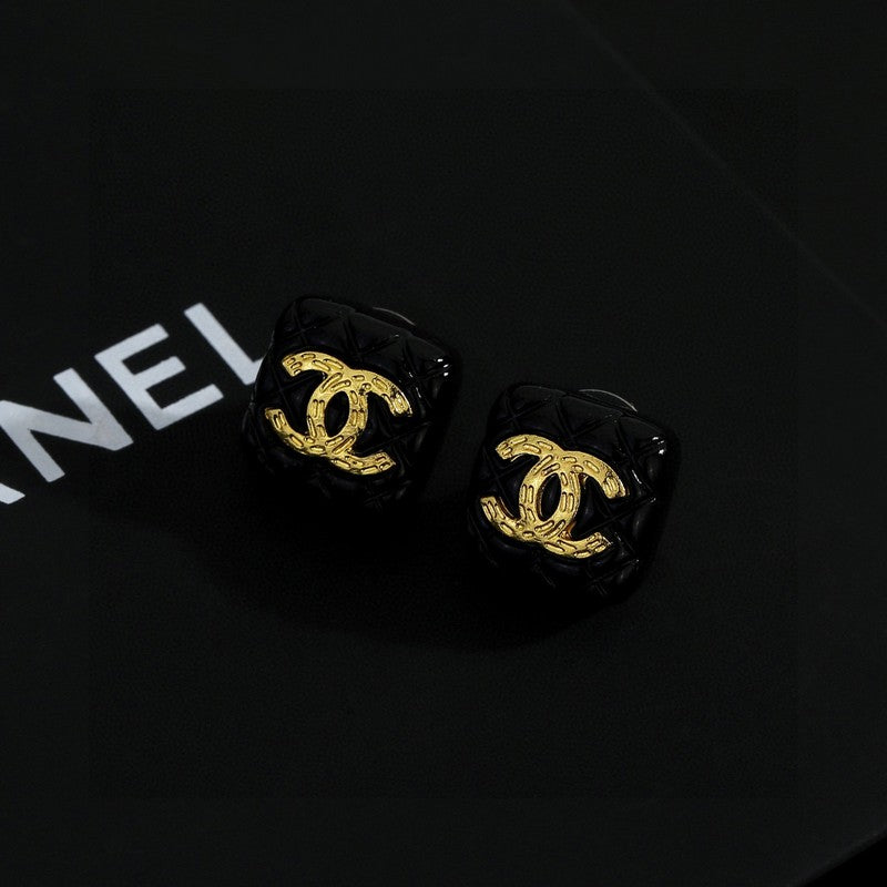 CC Black Gold Square Earrings