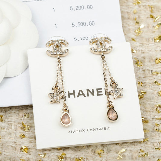 18K CC 26C Pink Crystal Tassel Earrings