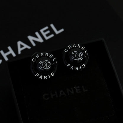 CC Black Round Earrings