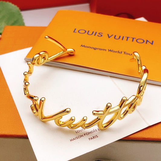 Louis Script Gold Cuff Bracelet