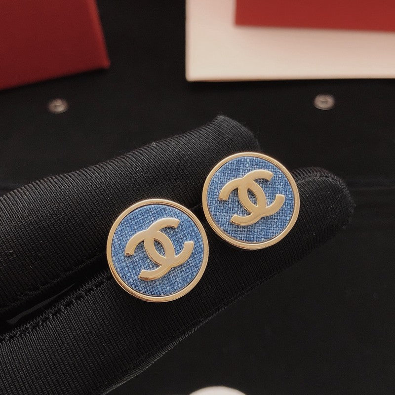 CC Blue Round Gold Earrings