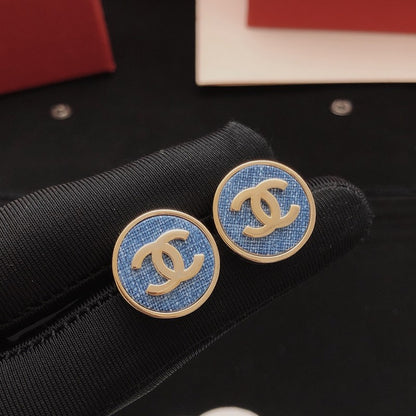 CC Blue Round Gold Earrings