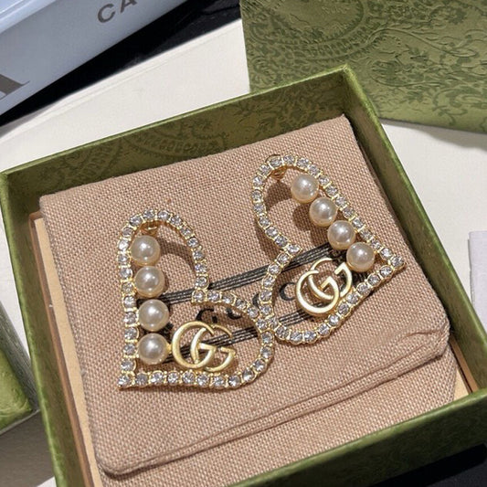 GG Diamond & Pearl Heart Earrings