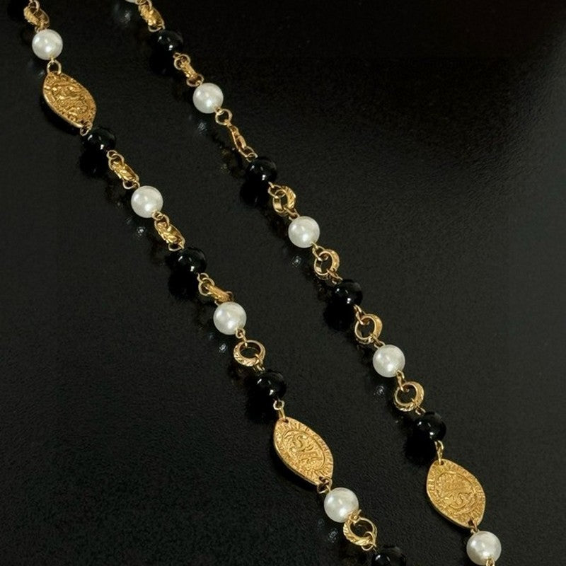 CC Long Black & White Pearls Necklace