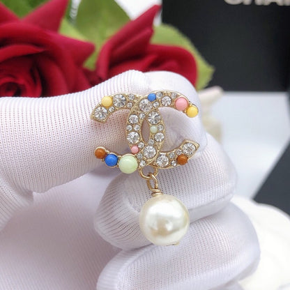 CC Color Pearl Gold Pendant Earrings