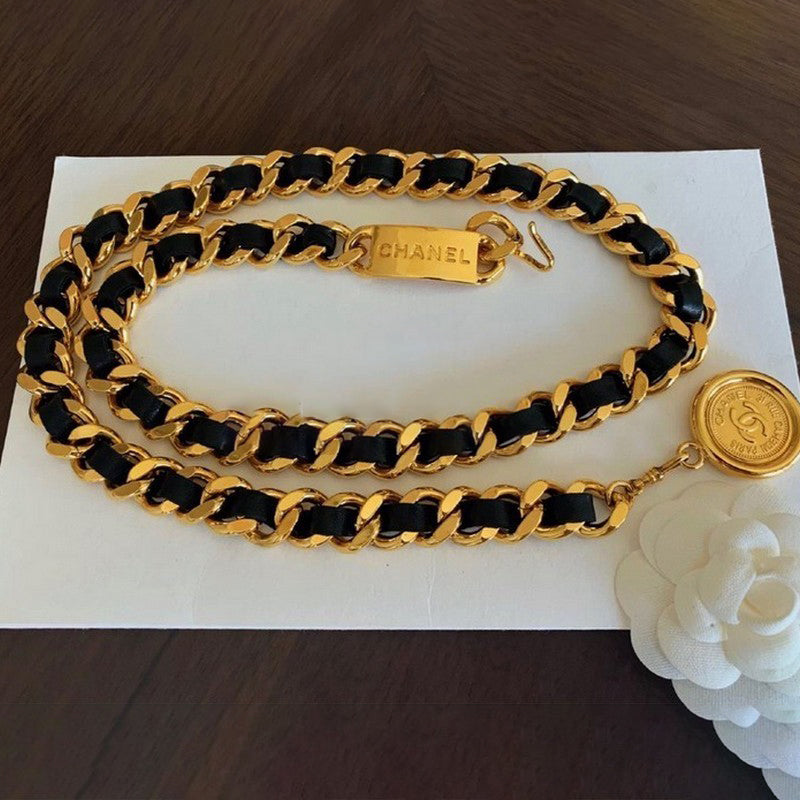 CC Gold Leather Necklace