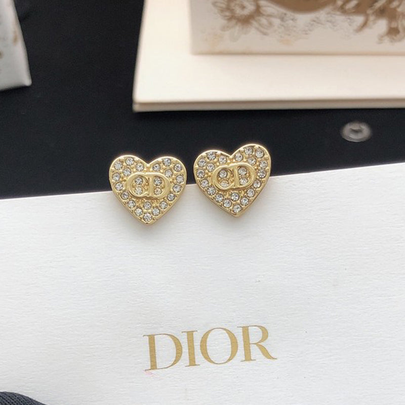 CD Diamond Heart Gold Earrings