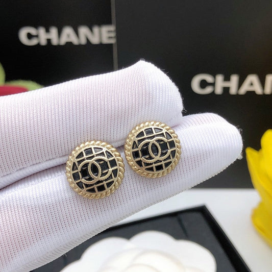 CC Black & Gold Round Earrings