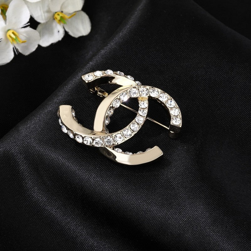 CC Pave Diamond Gold Brooch