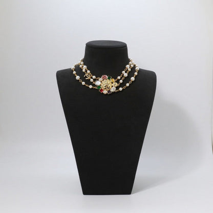 CC Color Crystal Pearls Choker Necklace