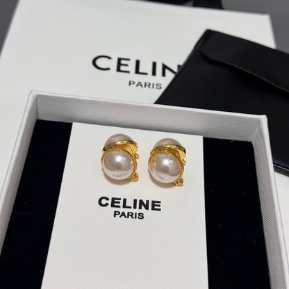 CE Half Pearl & Gold Earrings