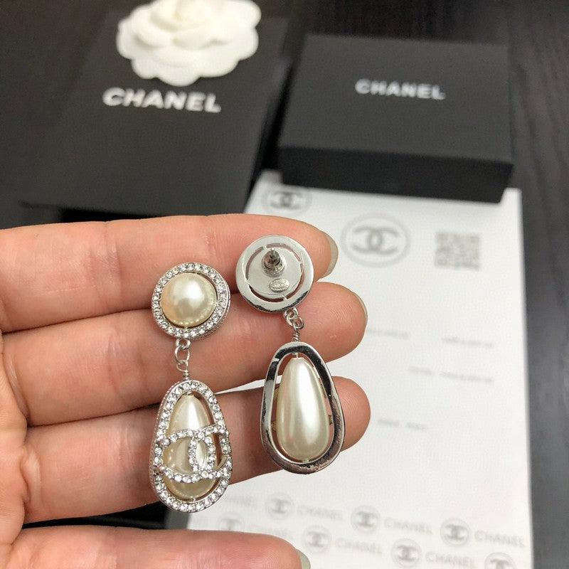 CC Pave Diamond Pearl Drop Earrings