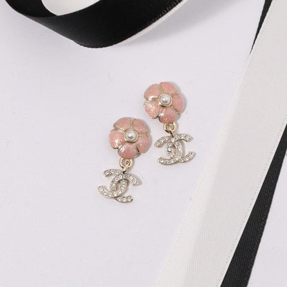 CC Black & Pink Camellia Diamond Earrings