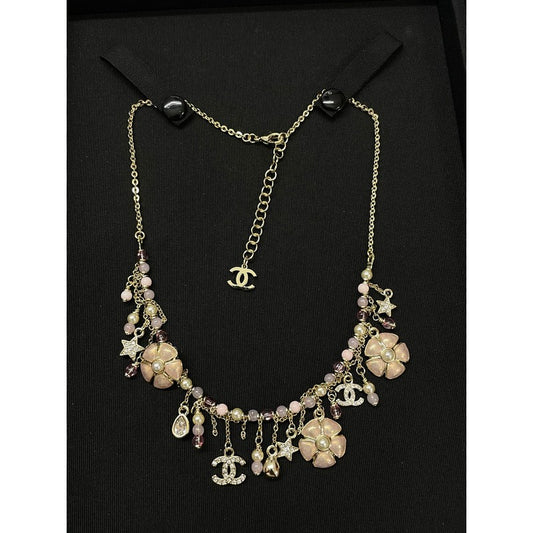 CC Pink Enamel Camellia Pearl Necklace