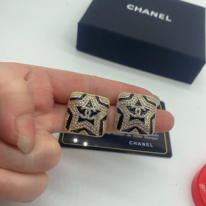 18K CC Black Star Diamond Earrings