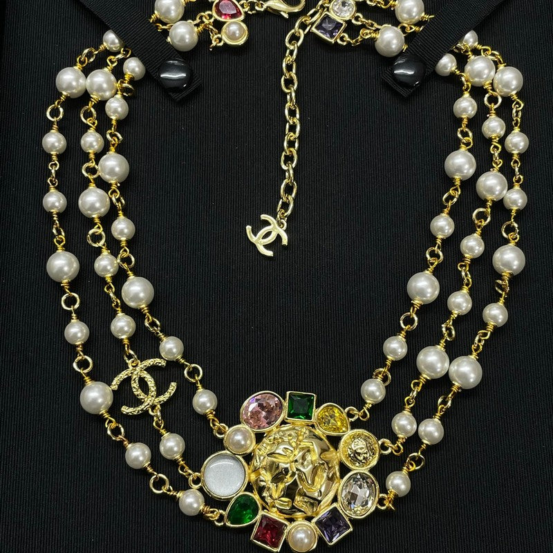 CC Color Crystal Pearl Chain Necklace