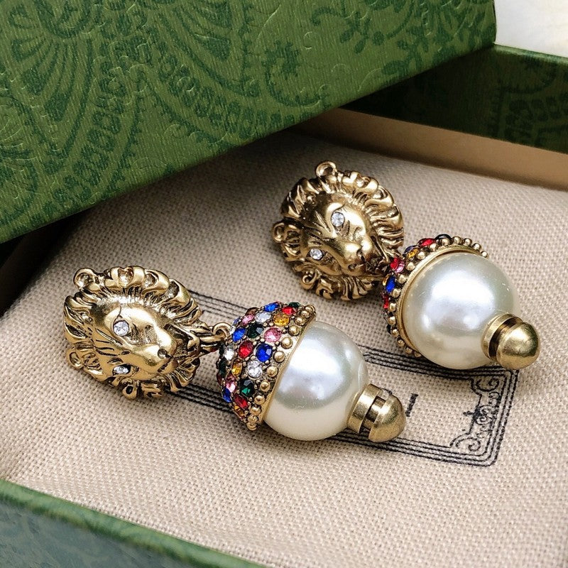 GG Lion Pearl Earrings