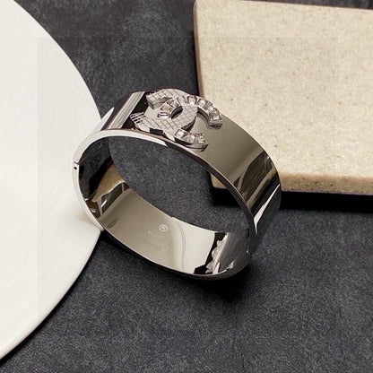 18K CC White Gold Cuff Bracelet
