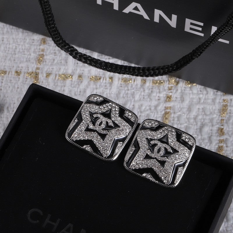 18K CC Black & White Diamond Earrings
