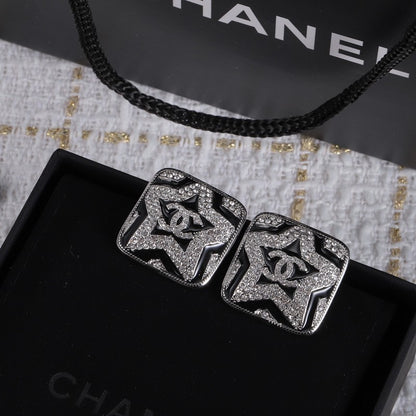 18K CC Black & White Diamond Earrings