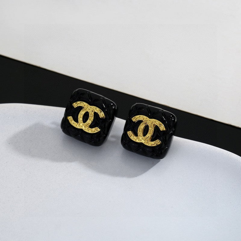 CC Black Gold Square Earrings