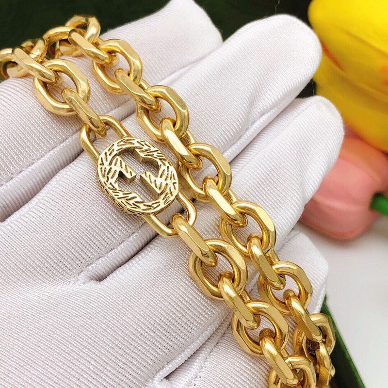 GG Interlocking G Sky Blue Gold Chain Necklace