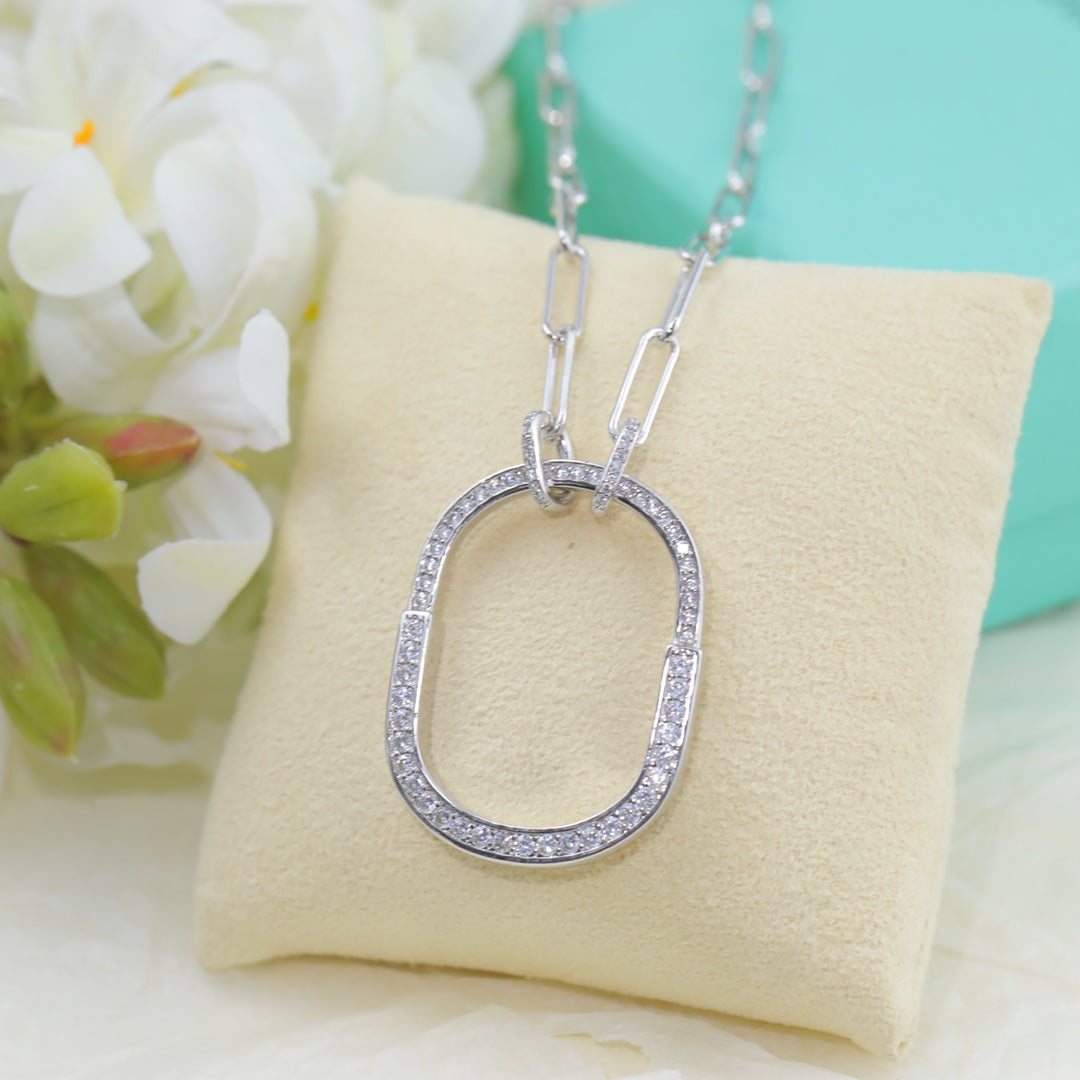 Tiff Lock Pendant Pave Diamonds Necklace