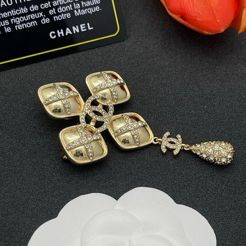 CC Diamond Shape Drop Brooch
